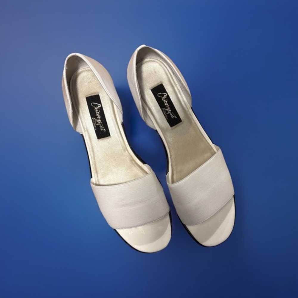 White Sandals Platform VTG‎ Leather Slip On Mule Peep Toe Woman's Size 11 NEW